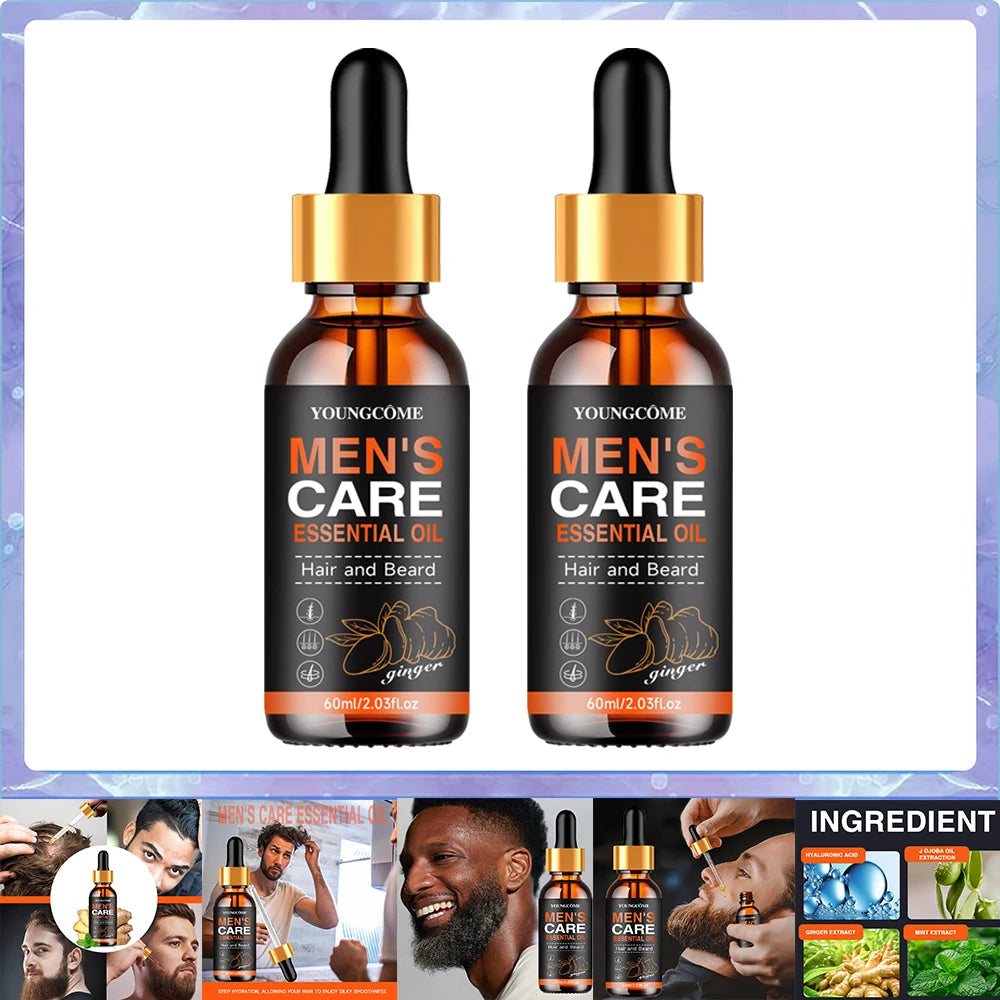 Men Beard Essential Oil Increase Moisturize Soft Smooth Nourish Thicken For Grooming Hair Facial Care Beard Growth Oil Care Oasis Select 60ml-2pcs