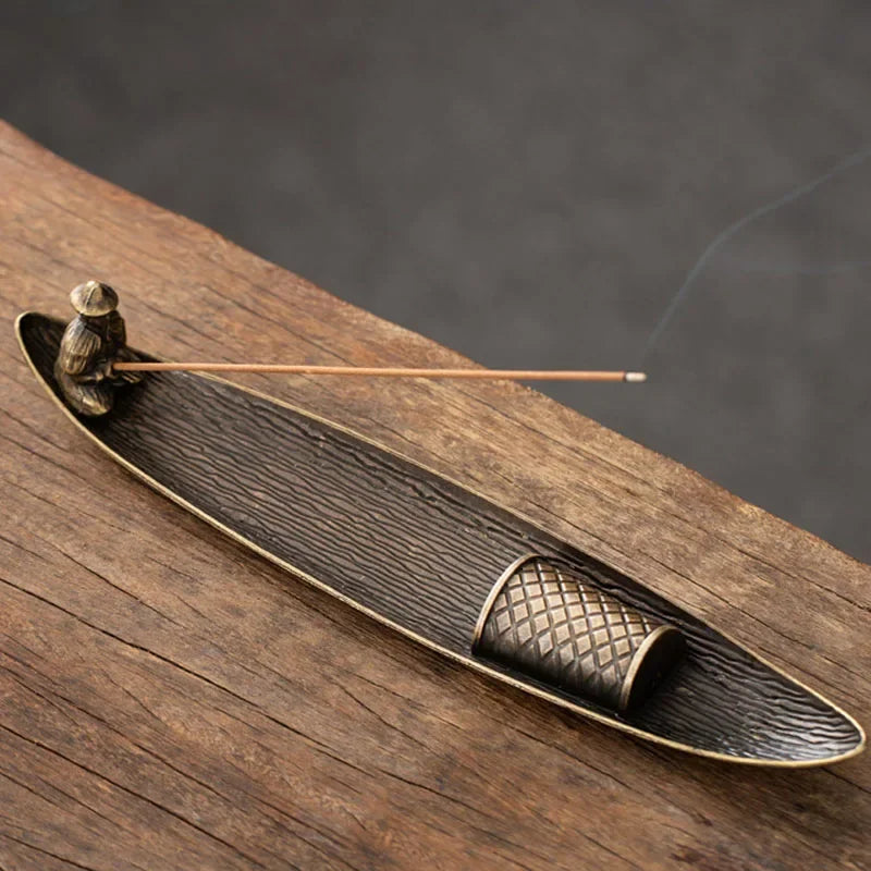 Creative Incense Holder Aromatherapy Ornament Incense Holder Boat Old Men Fishing Japanese Style Incense Stick Burner Home Decor Oasis Select leaf