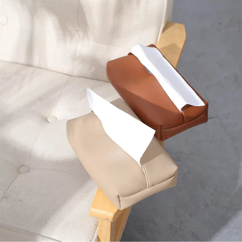 Creative Leather Tissue Box Nordic Simple Home Living Room Light Luxury Tissue Box Bedroom High-end Paper Tissue Box Oasis Select
