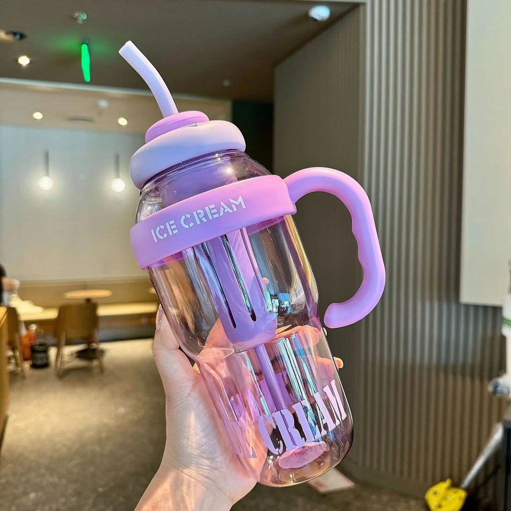 1300ML Large Capacity Plastic Water Cup with Handle, Straw and Tea Strainer, Portable Sports Water Bottle, Tea Cup, Beverage Cup Oasis Select Purple 1300ml
