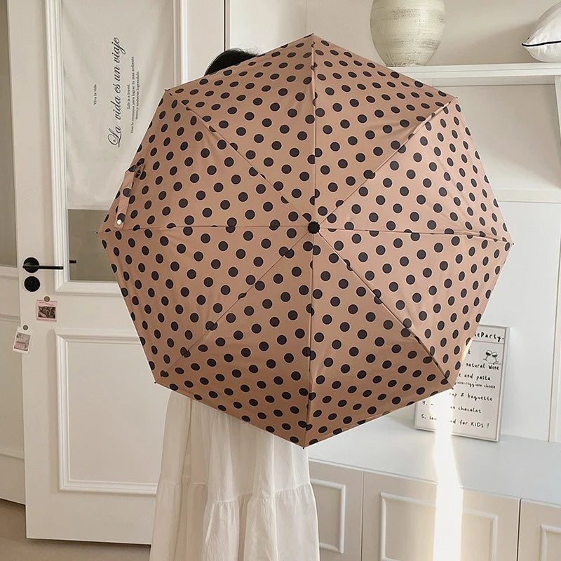 Hand Movement Retro Dot Folding Umbrella With Sun Protection and UV Protection Black Rubber Sun Umbrella Portable Sun Umbrella Oasis Select