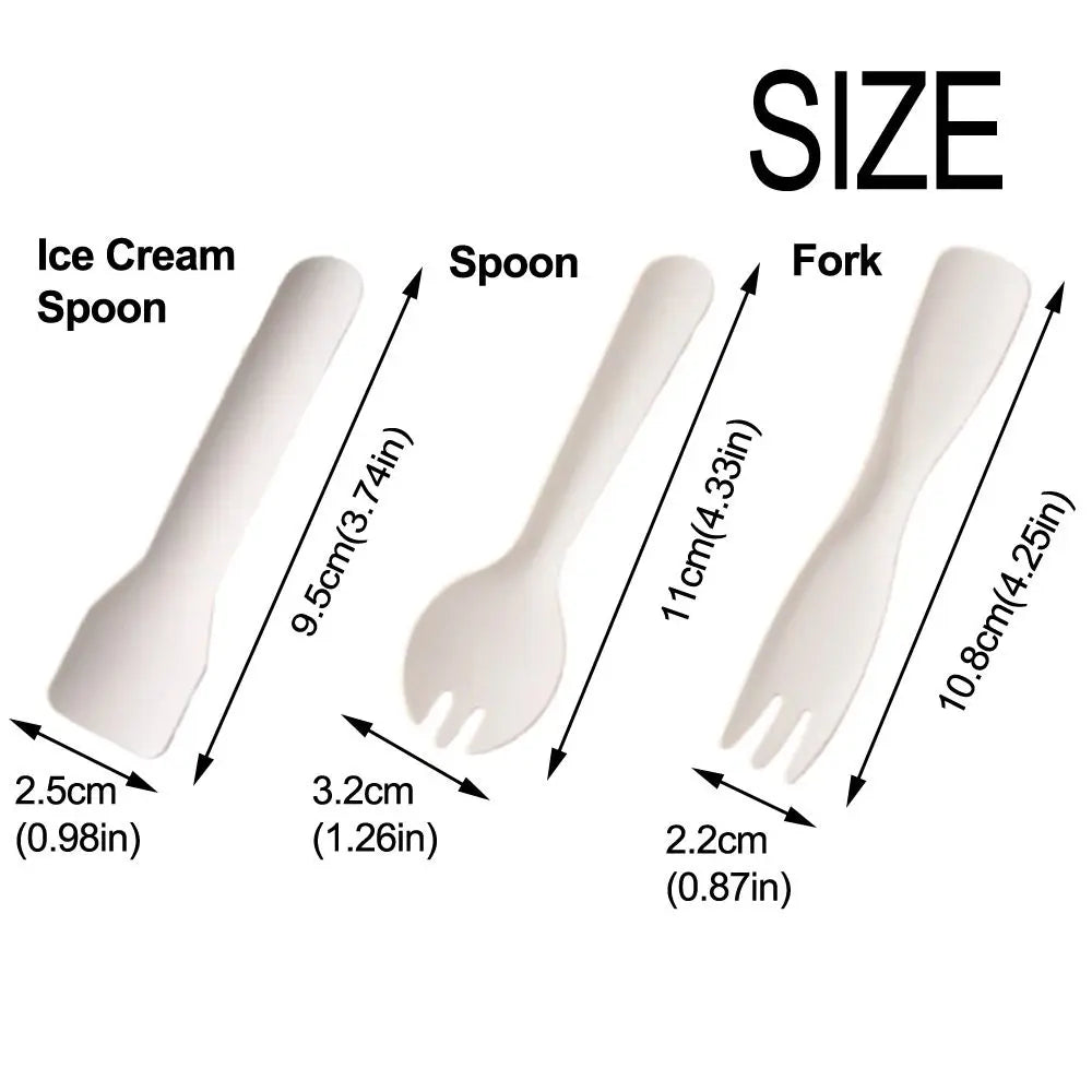 100Pcs Individual Packing Disposable Spoon Fork Eco-Friendly Degradable Mini Paper Fork Spoon Thickened Durable Oasis Select