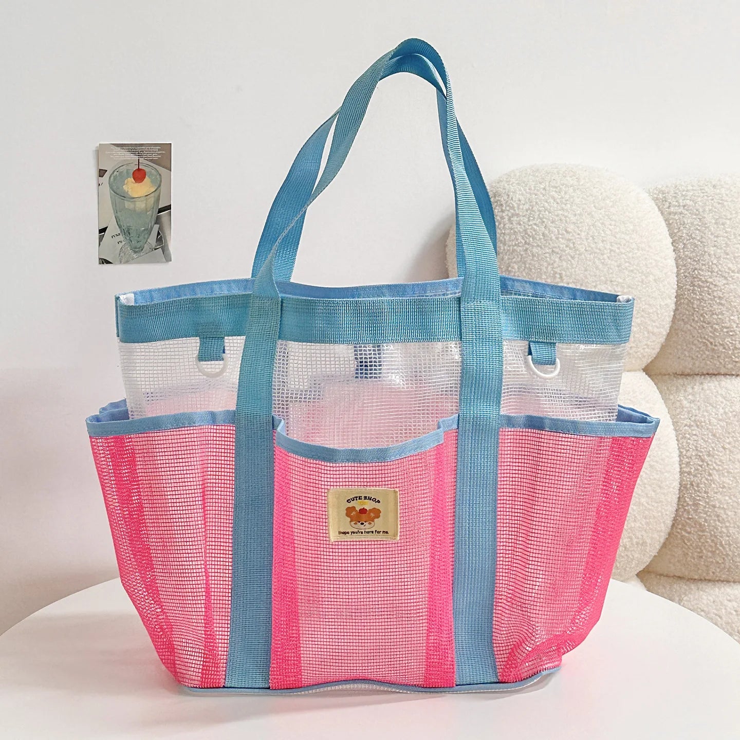Mesh Swimming Bag Portable Large-capacity Beach Bag Travel Bath Fitness Wash Swimsuit Storage Breathable Mesh Bath Pocket Bag Oasis Select Fuchsia
