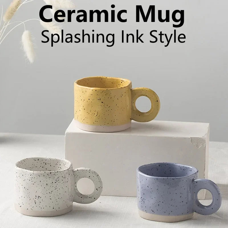 Ceramic Mug Ring Handle Irregular Coffee Modern Print Porcelain Ins Catoon Style Mug Handmade Hot Chocolate Couple Handgrip Cups Oasis Select