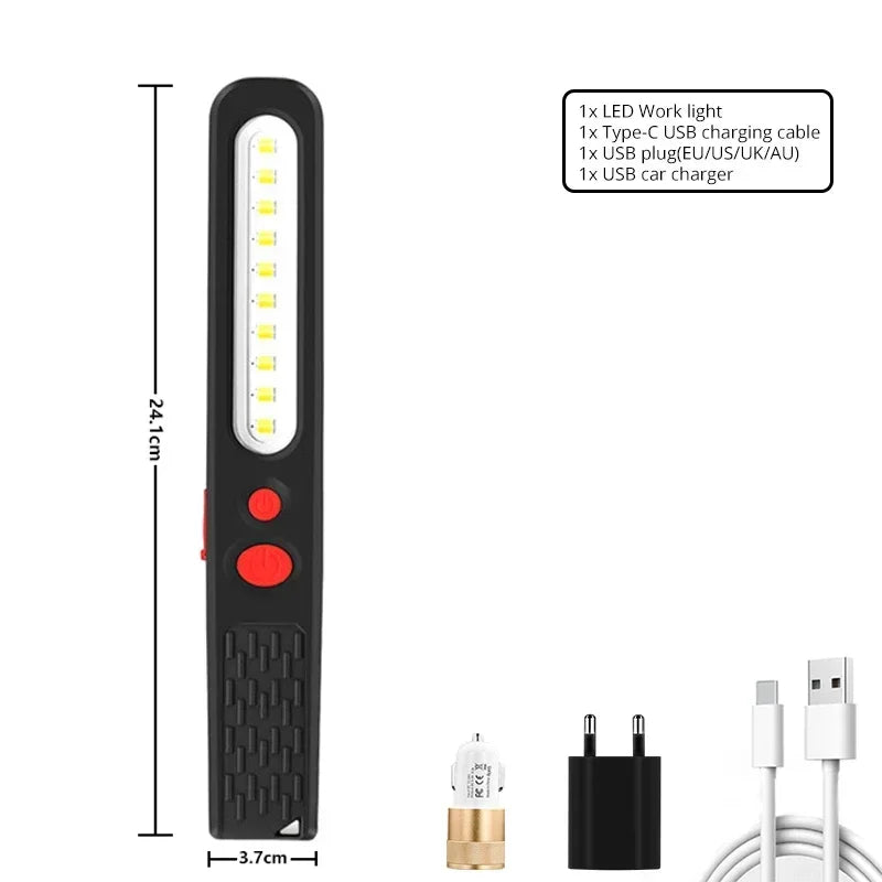 Portable COB LED Work Light USB Rechargeable Flashlight Stepless Dimming Waterproof Torch Magnetic Auto Repair Lights Oasis Select Package D