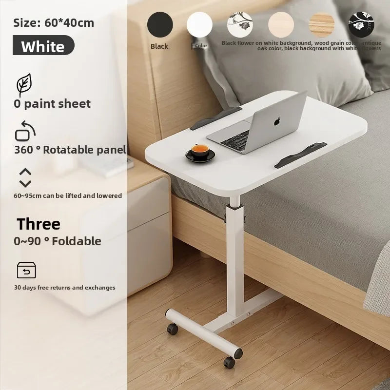 Laptop computer table Bedside table can be lifted and lowered 360 degrees Rotating desktop Simple portable mobile table Oasis Select White T02