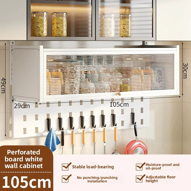 Kitchen multi-functional wall-mounted hanging cabinet seasoning rack upturned locker household dust with door storage rack Oasis Select White-105-A