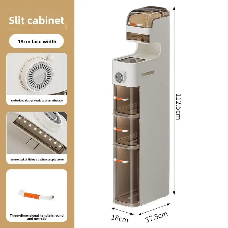 Multi-functional Drawer Type Crevice Cabinet, Kitchen Storage Rack, Bathroom, Narrow Slit With Light, Dust-proof Storage Cabinet Oasis Select 18cm-7-B