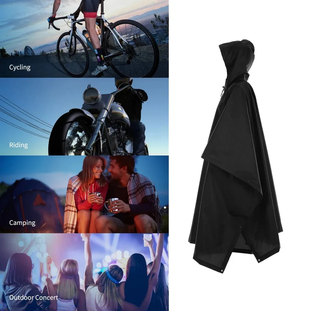 3 In 1 Outdoor Raincoat Hooded Sleeve Waterproof Rain Poncho Motorcycle Rain Cover Camping Hiking Travel Rainwear Tent Oasis Select