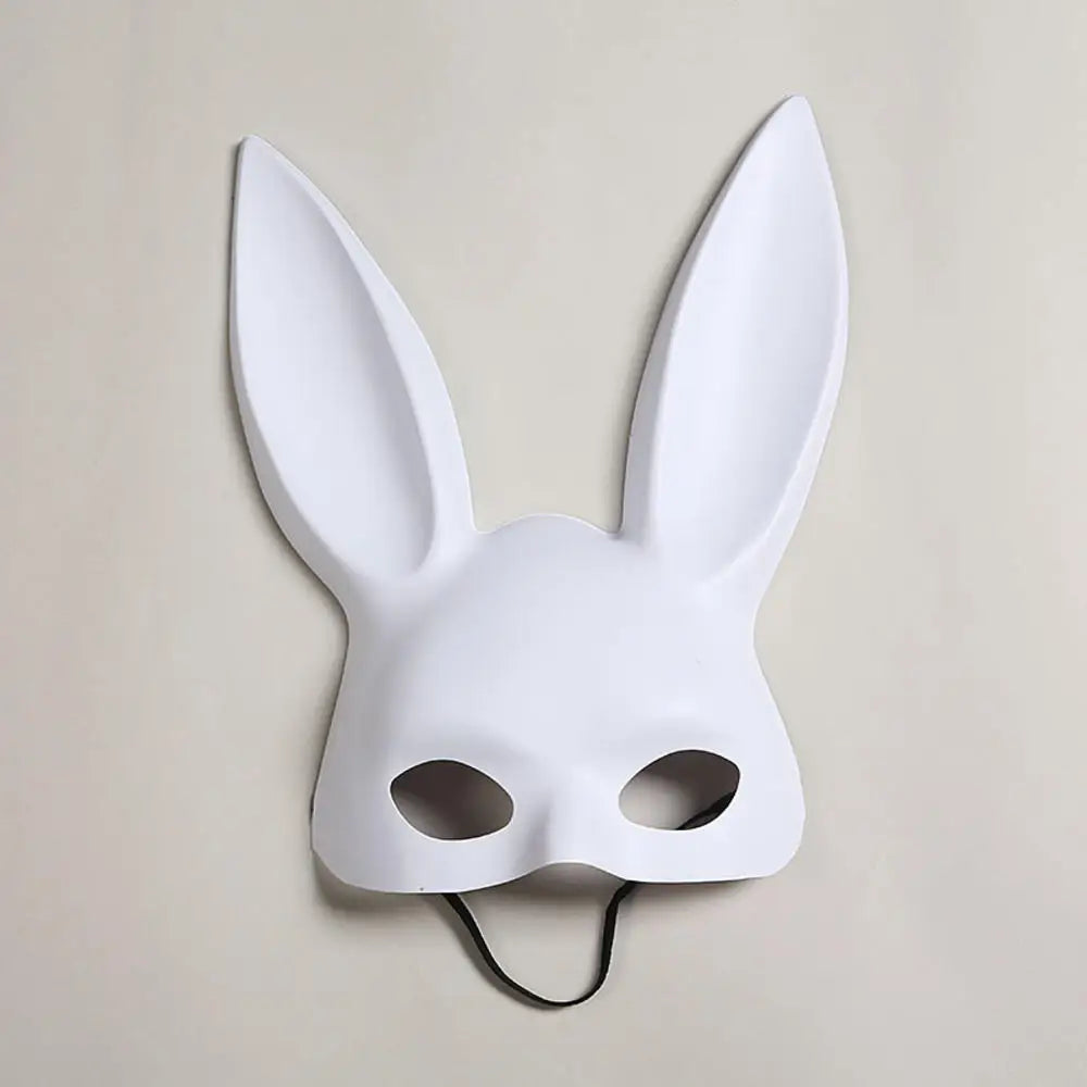 Solid Color Halloween Rabbit Ears Half Mask Bright Matte Bunny Cosplay Party Masquerade Festival Anime Bar Nightclub Accessories Oasis Select Matt white