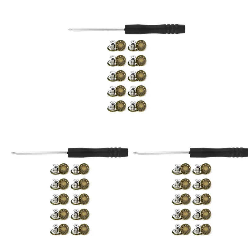 10/20/30Pcs Jeans Buttons Replacement No-Sew Removable Metal Buttons Snap Denim Button Repair For Jeans Clothing Supplies Oasis Select 30pcs C
