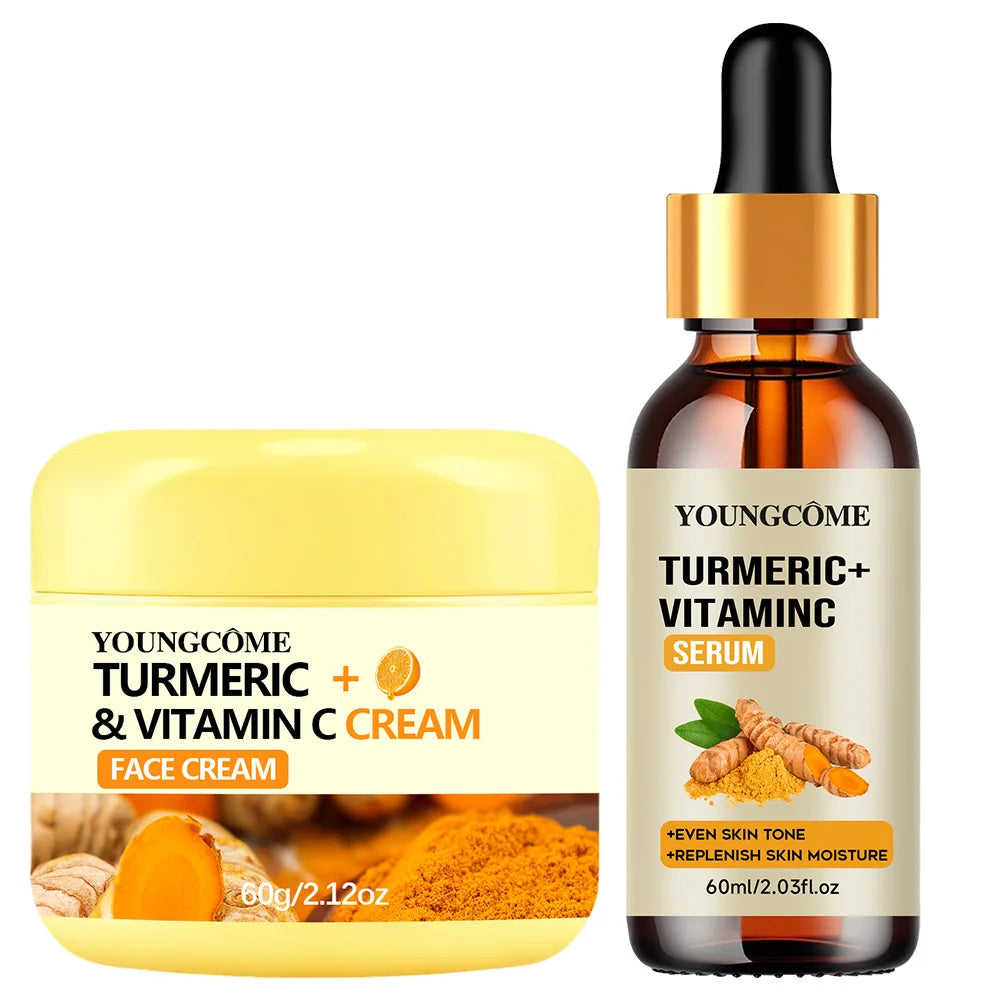 YOUNGCOME Turmeric & Wtamin C Cream & Essential Set with Collagen and Retinol Facial Moisturizer for deep nourishing Oasis Select 60 and 60ml