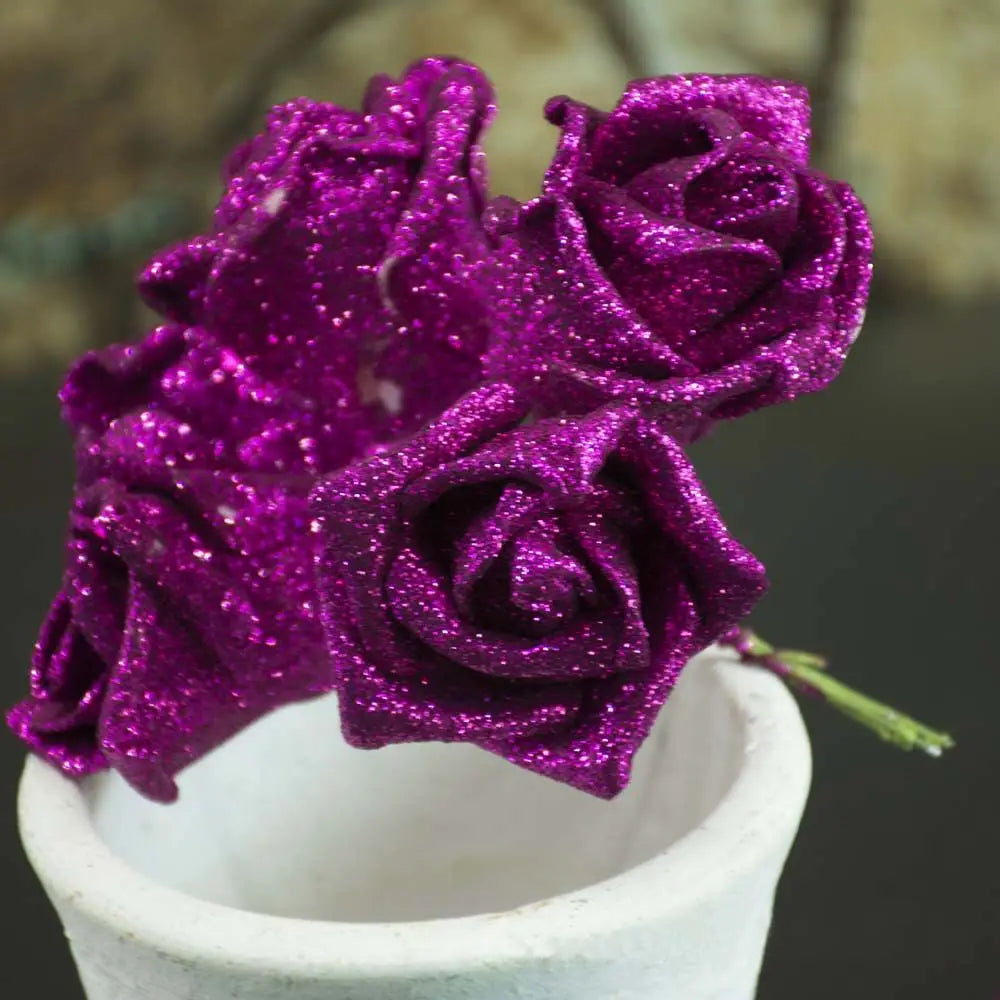 10pcs Glitter Foam Artificial Rose Heads | DIY Wedding Bouquet