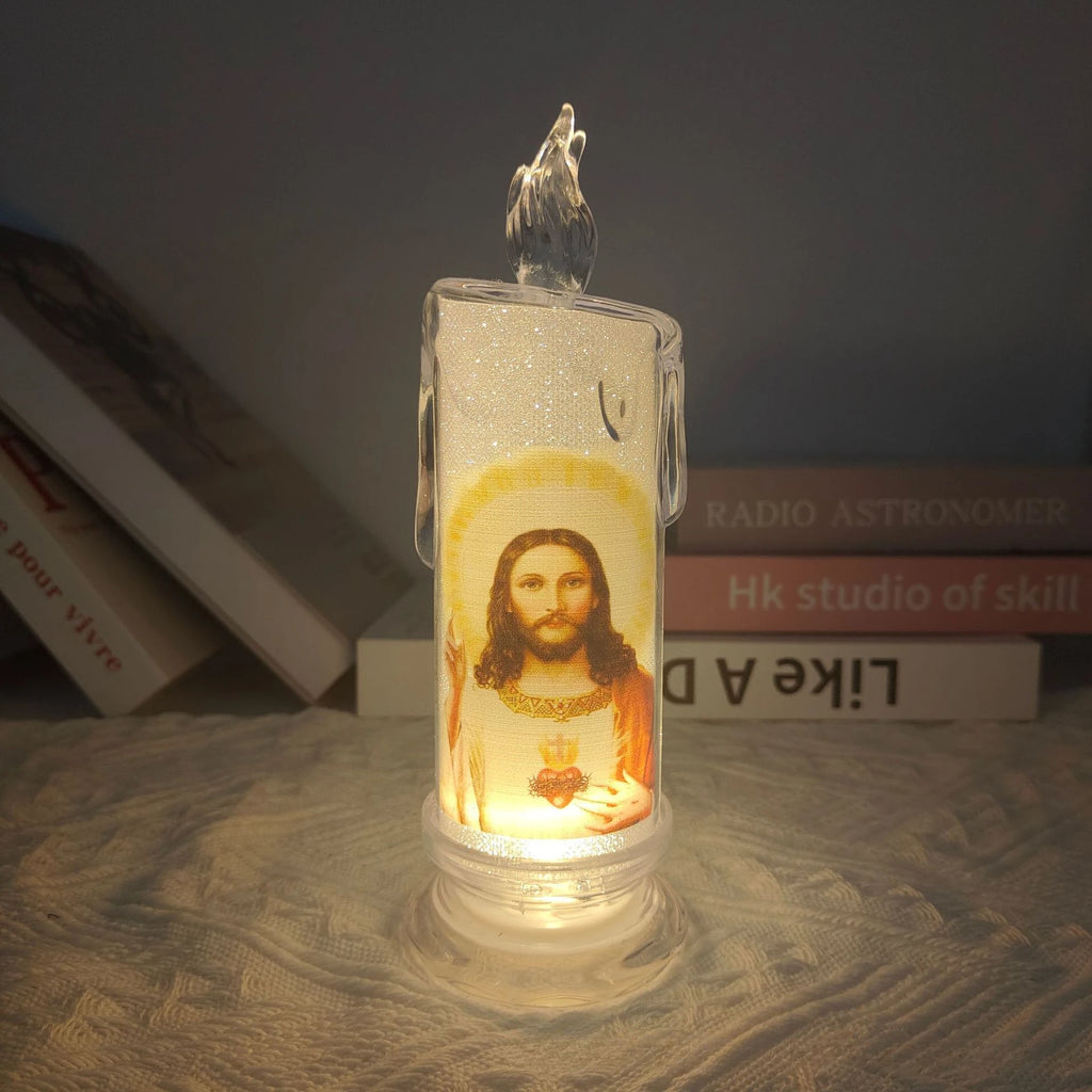 Jesus Virgin Christ Lamp Romantic Tealight Electronic Flameless LED Devotional Prayer Candles Light Religious Decoration Oasis Select 10