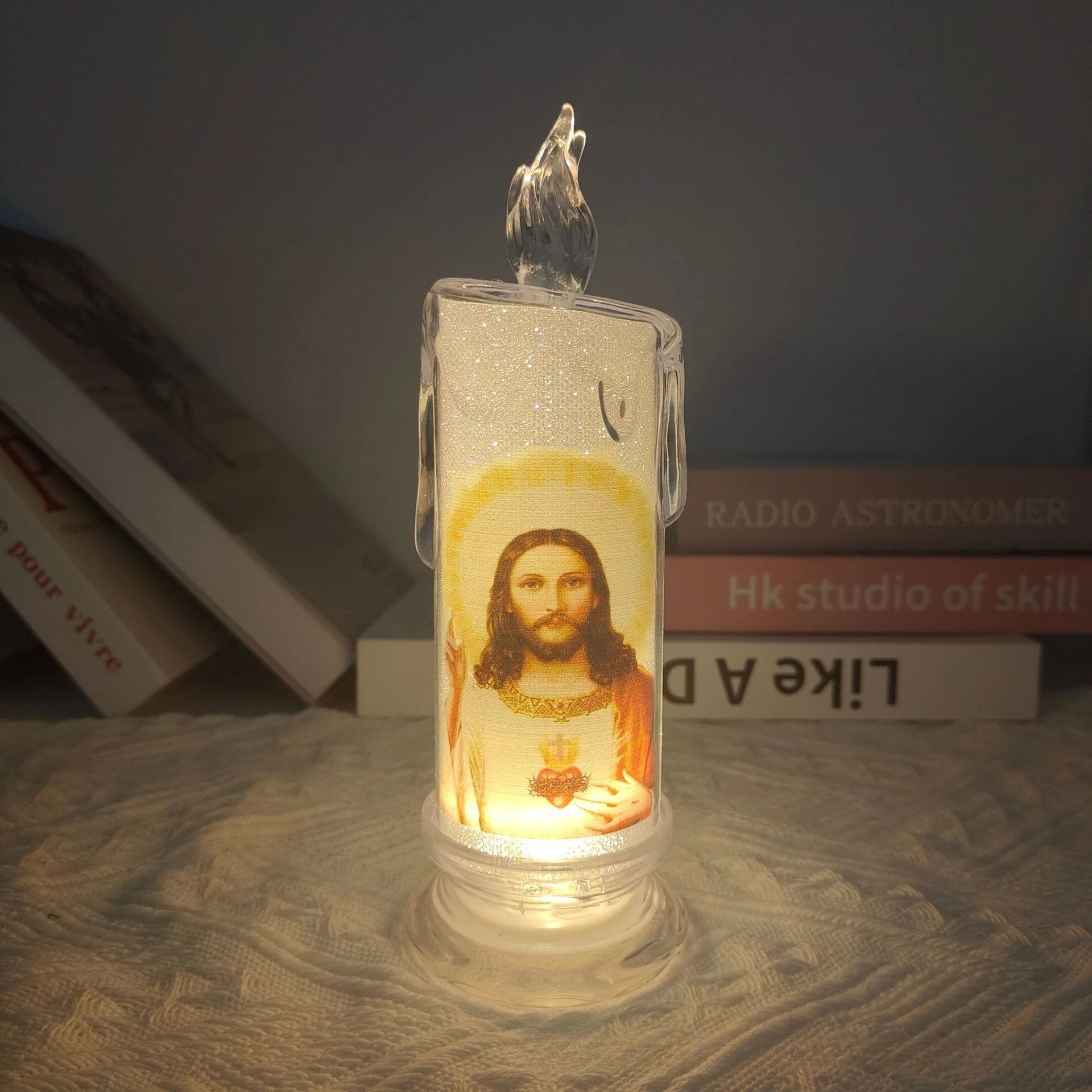 Jesus Virgin Christ Lamp Romantic Tealight Electronic Flameless LED Devotional Prayer Candles Light Religious Decoration Oasis Select 10
