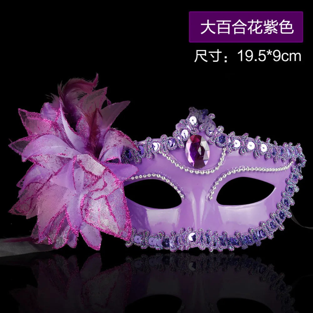 Dance Party Diamond Venetian Mask Feather Flower Wedding Carnival Performance Costume Sexy Lady Mask Masquerade Christmas Oasis Select Purple