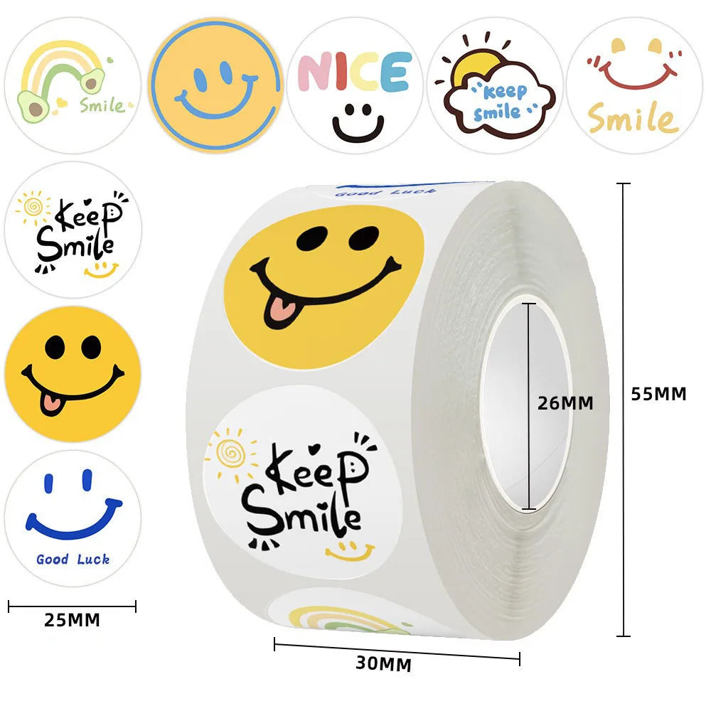 500pcs smile stickers, 1 inch cute cartoon stickers, Valentine's Day sealed stickers, holiday gifts, award charts, wedding Oasis Select 500pcs
