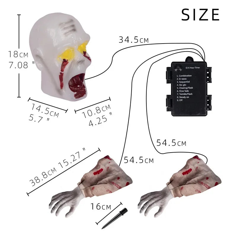 1PC Halloween Creepy Ghost Horror Ornament Glowing Skeleton Ground Plug Hands Set Warm Light Skeleton Decoration Street Lamp Oasis Select