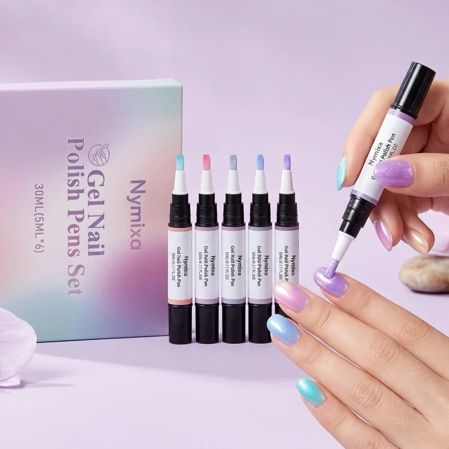 Macaron Color Nail Polish Pen Pearlescent High Pigment Easy Drawing Multi Pattern Creation Home Manicure Nail Gel Polish Pen Set Oasis Select