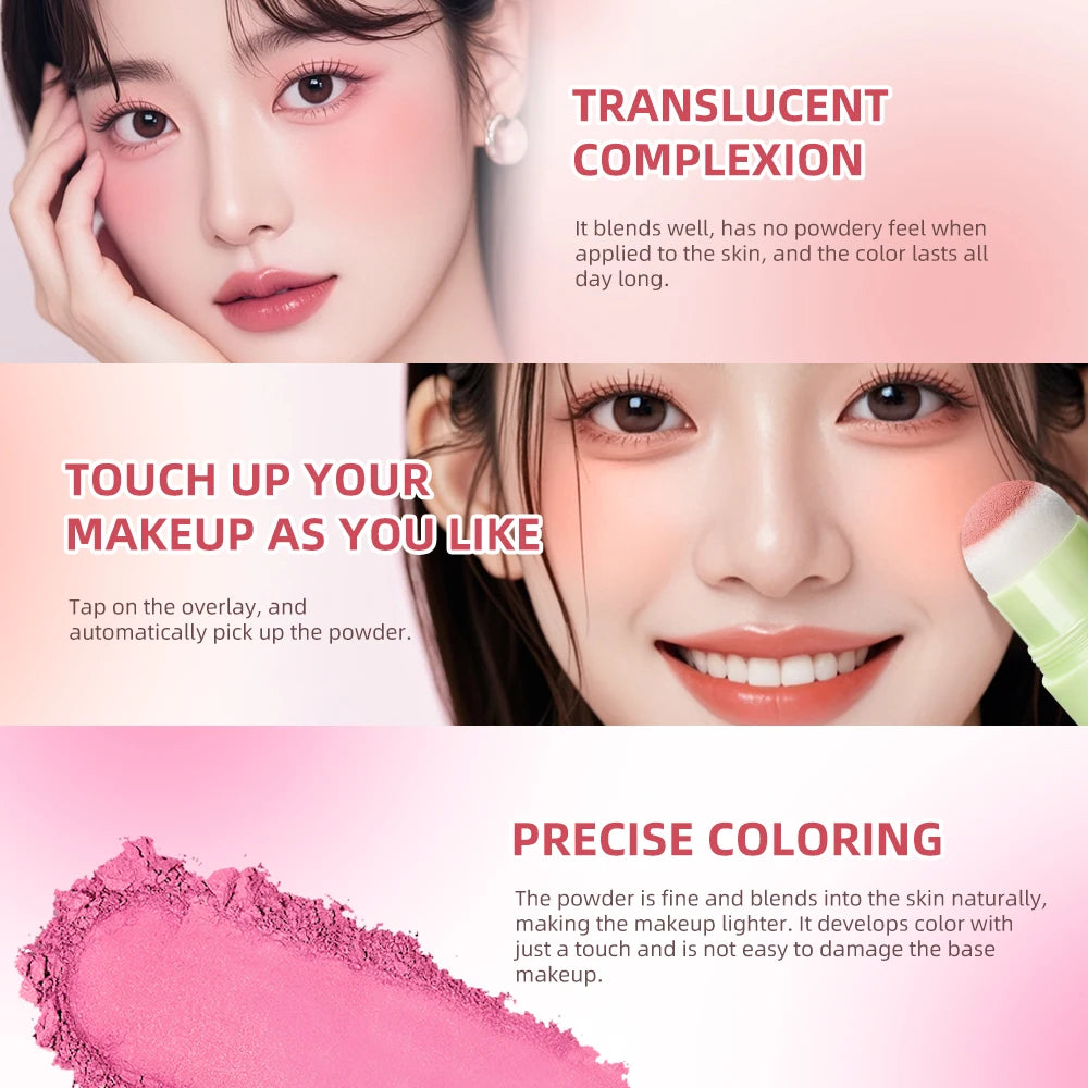 Soft Fog Blush Stick Face Blusher Patting Powder Blusher for Cheeks Cute Korean Style Waterproof Blush Sponge Brush Head 3Colors Oasis Select