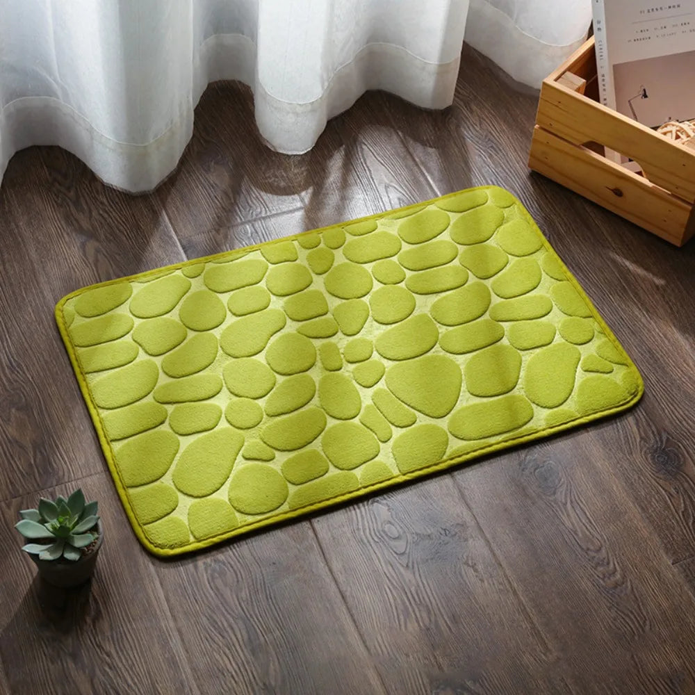 Practical Cobblestone Bath Mat Non-slip Absorbent Shower Doormat Thickened Soft Bathtub Floor Rug Oasis Select Green