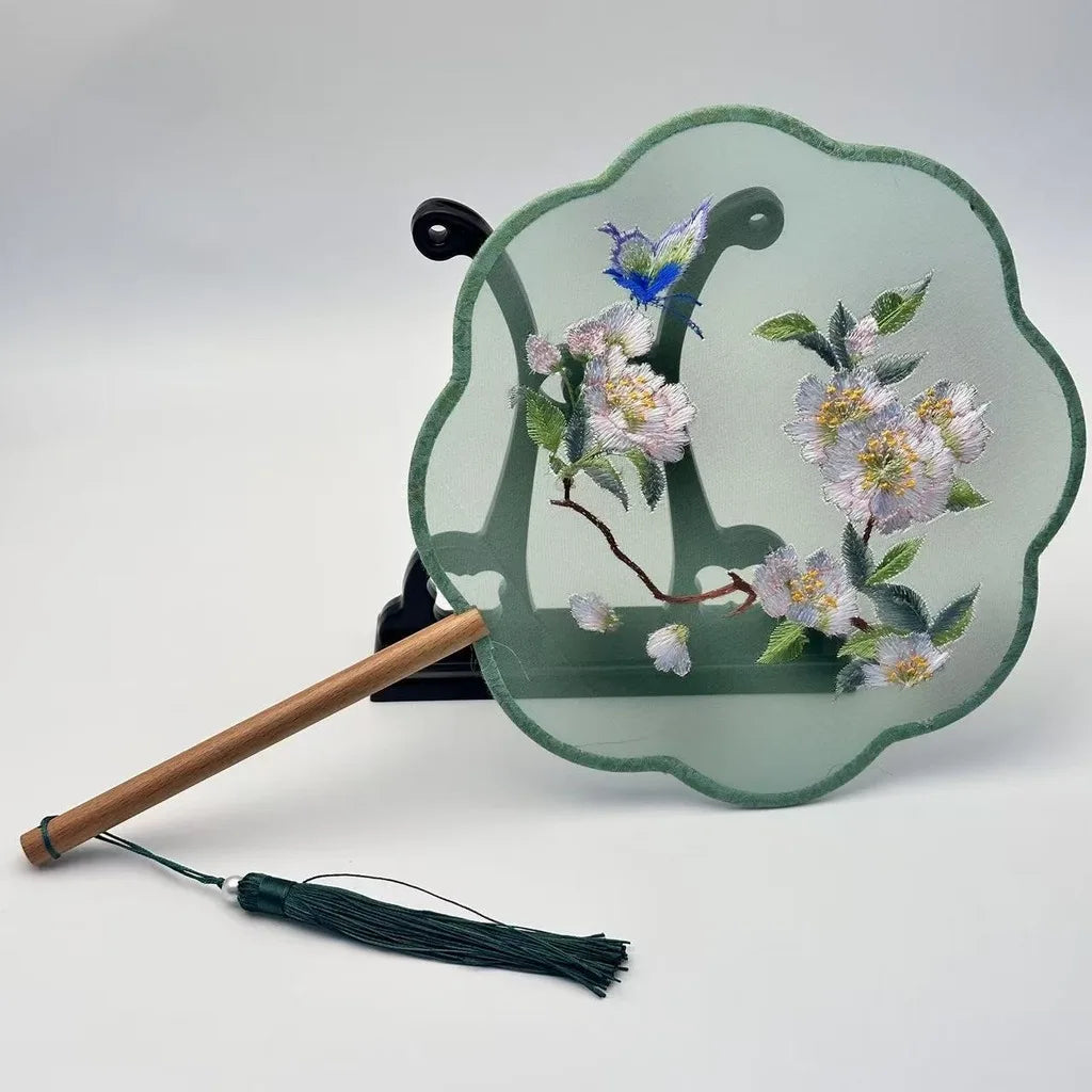 Chinese Style Silk Round Fan Double-sided Floral Embroidery Hand Fans with Tassel Summer Dance Fan For Women Wedding Home Decor Oasis Select Assorted Colors-01