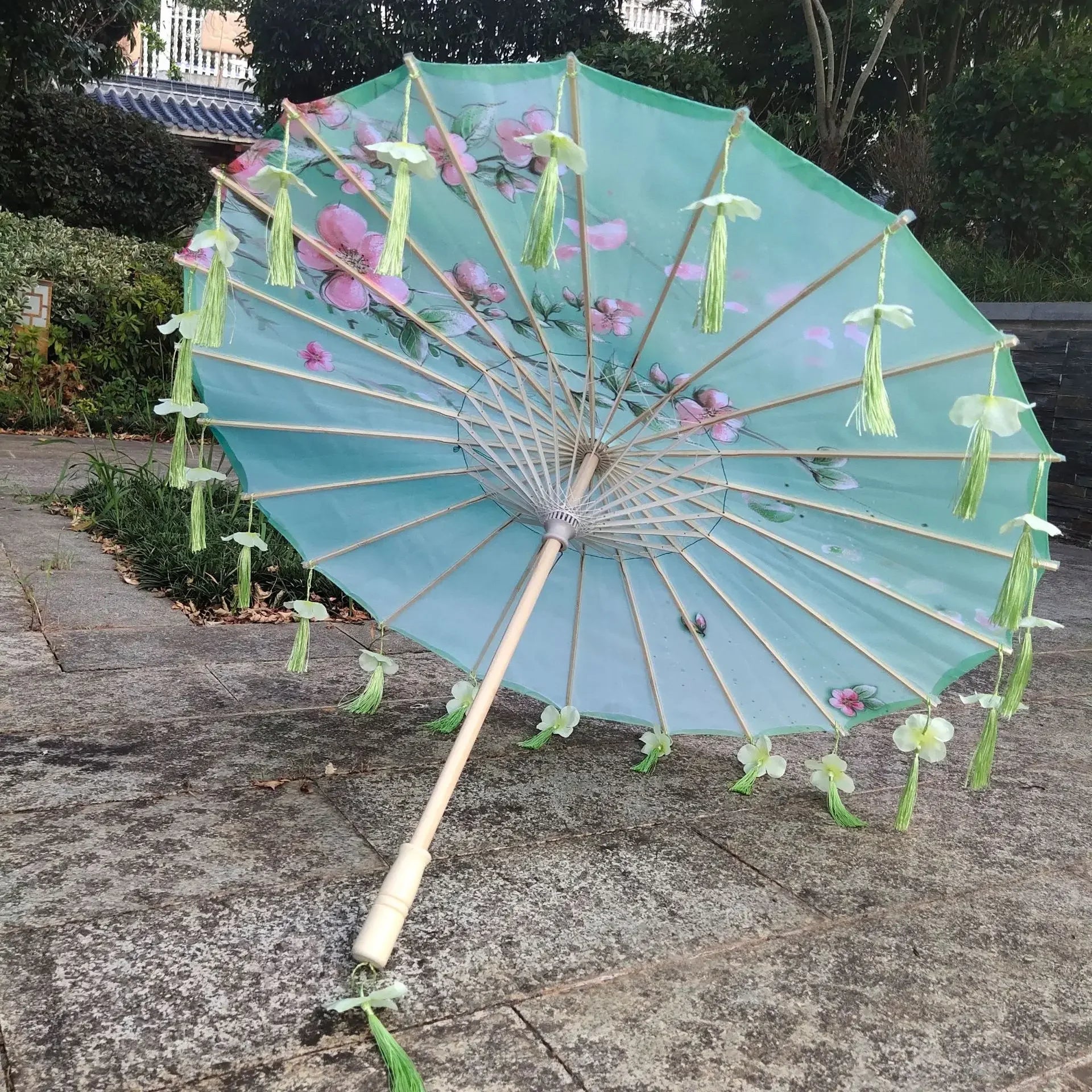 Antique Hanfu Fringe Umbrella Performance Photo Props Dance Silk Umbrella Craft Ancient Point Oiled Paper Umbrella Oasis Select Solid Wood 11 16K