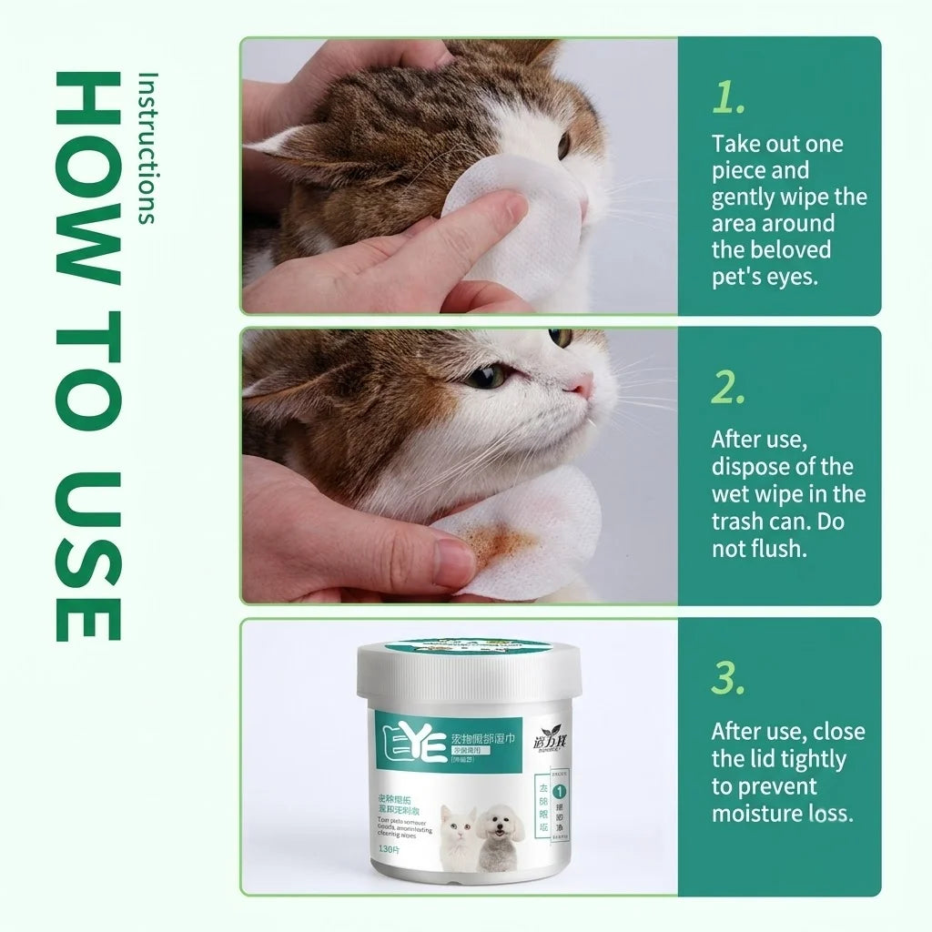 Hypoallergenic Eye Cleaning Wipes for Dogs and Cats — Effectively removes eye discharge crust mucus, and debris (130-count pack) Oasis Select