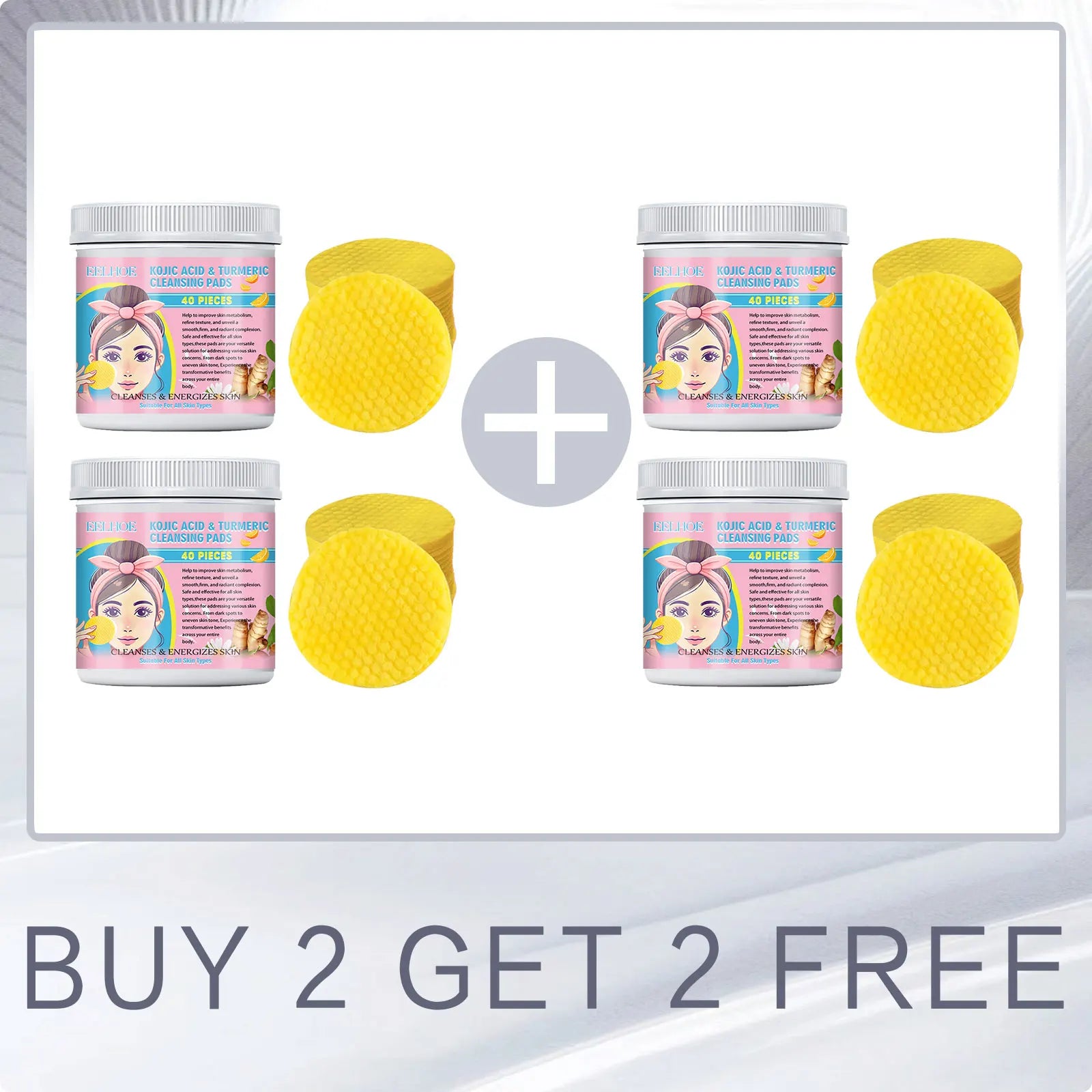 EELHOE Turmeric Kojic Acid Facial Cleansing Pads Cleaning Remover Pores Dirt Moisturizer Face Exfoliating Daily Clean Skin Care Oasis Select Buy 2 for 2 Free