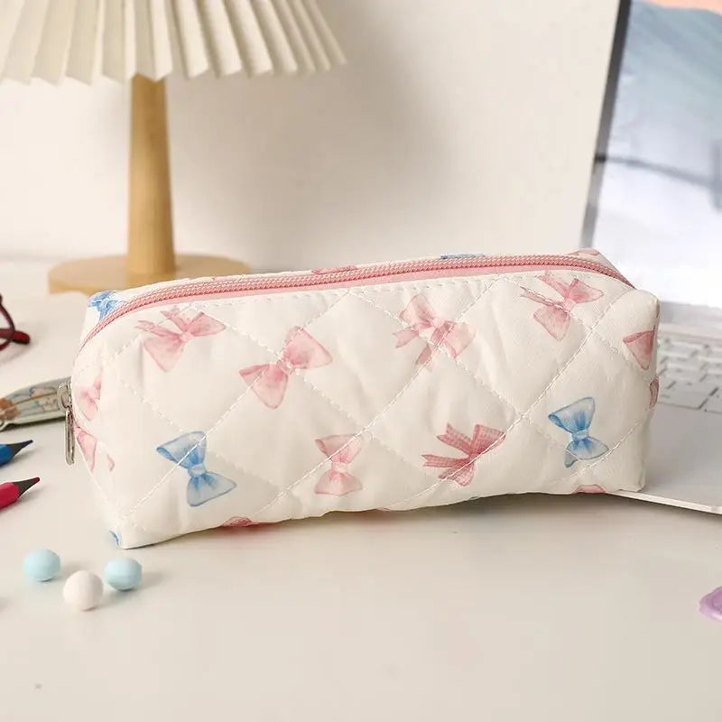 Sweet Cute Bow Floral Cherry Pencil Case Portable Large Capacity Student Stationery Storage Bag Pen Bag Girly Cosmetic Bag Gifts Oasis Select A6