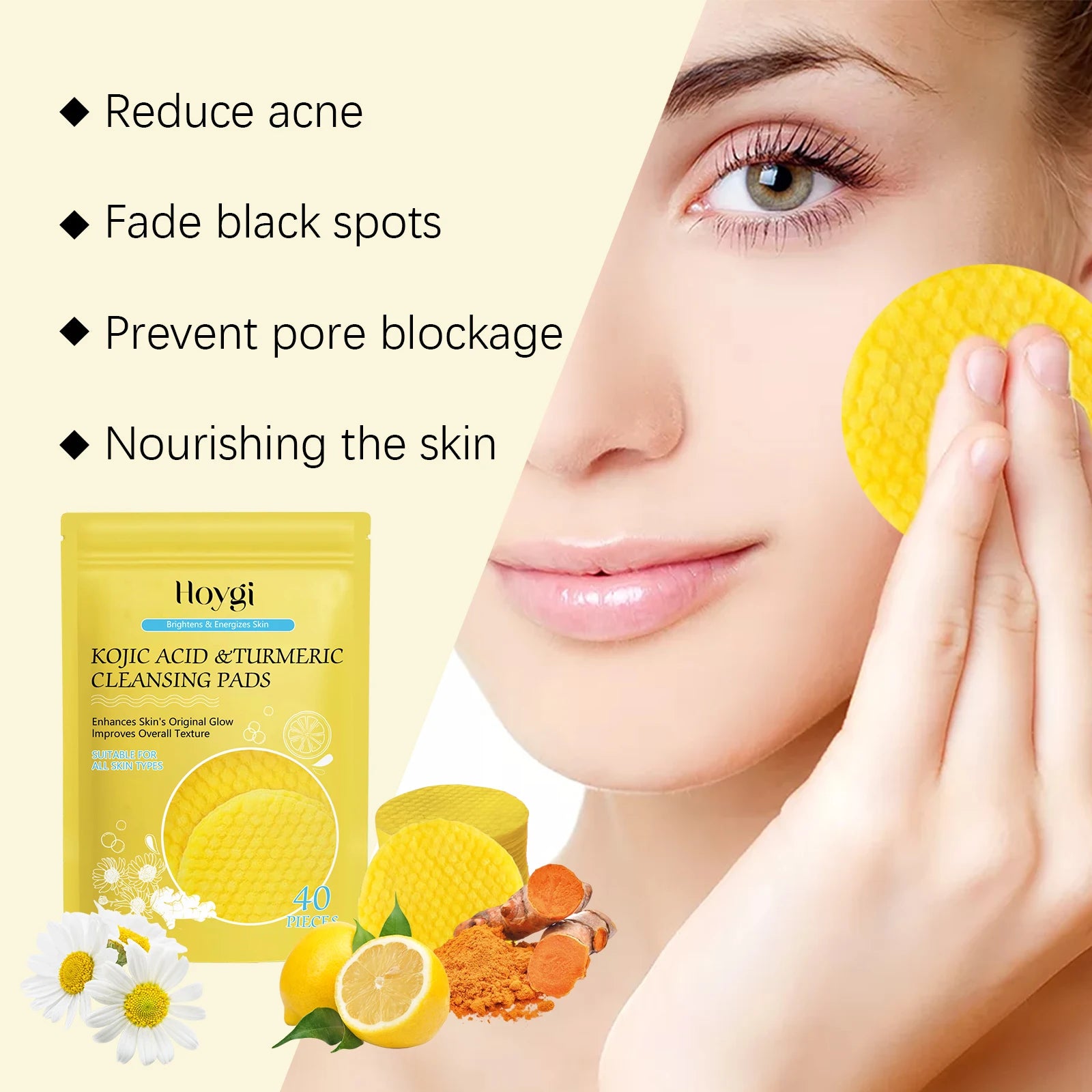Turmeric Kojic Acid Cleansing Pad Pore Cleanser Makeup Remover Exfoliator Oil Control Brightening Smooth Facial Washing Sponge Oasis Select