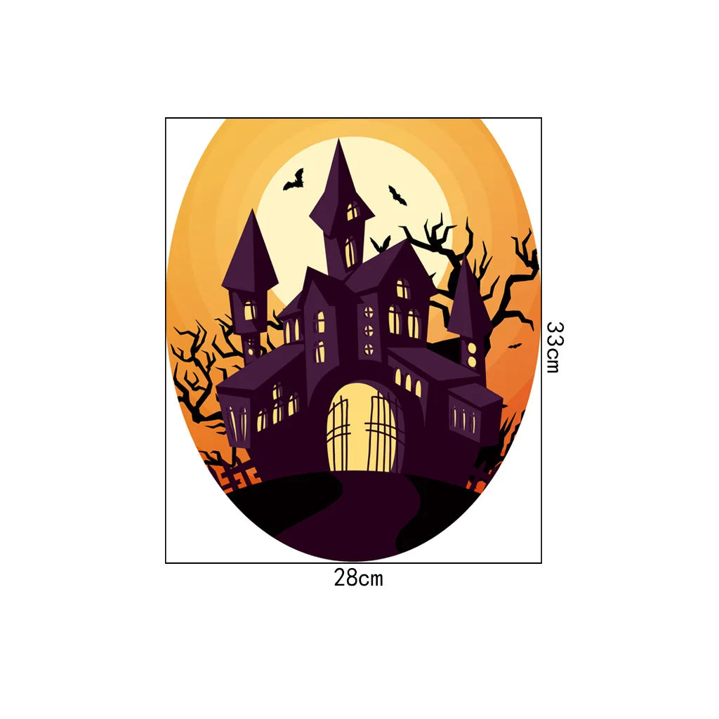 Halloween Toilet Lid Sticker Scary Pumpkin Haunted House Bathroom Decoration Wall Decals Poster Party Decoration Self Adhesive Oasis Select AFH-MT1001