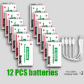 Long-Lasting 9V Lithium Ion Rechargeable Battery 21800mWh High Capacity for Guitar Microphone Smoke Detector Pedal with Cable Oasis Select 12 PCS Batteries
