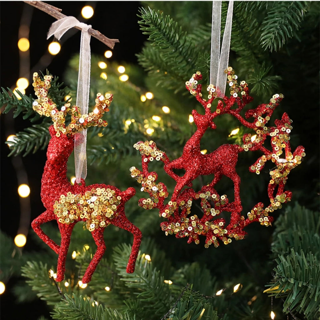 Red Glitter Christmas Pendant with Gold Sequins | Tree Ornament