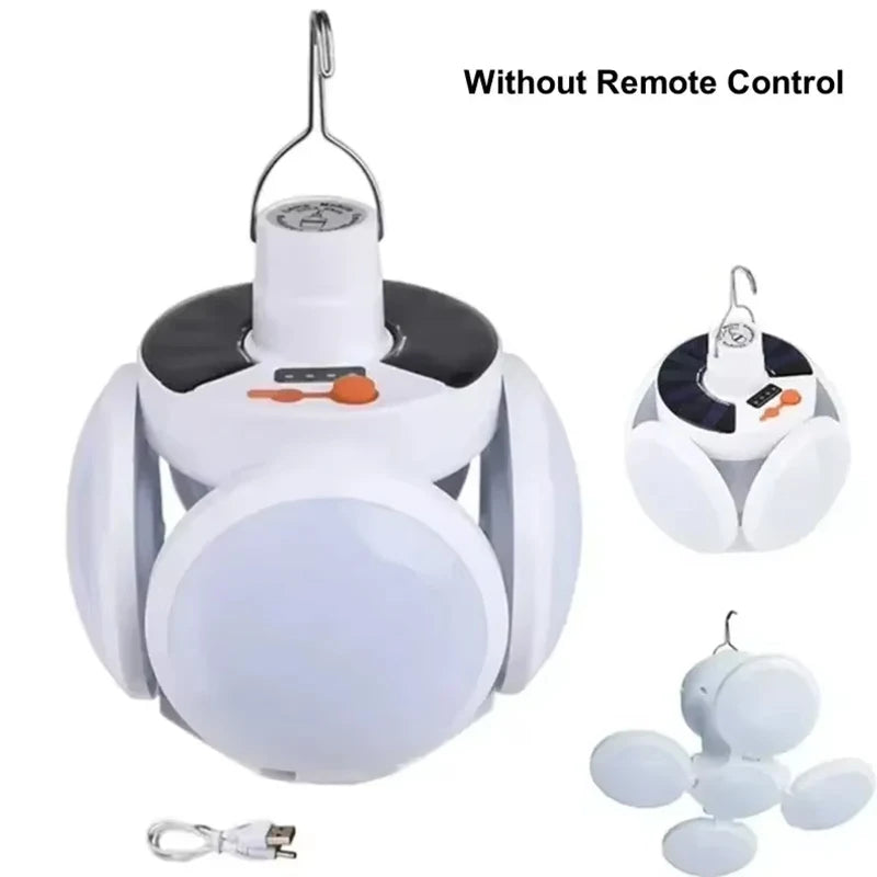 Portable Solar Camping Lantern USB Rechargeable Outdoor Tent Lamp Folding LED Football Bulbs With Hanging Hook Oasis Select