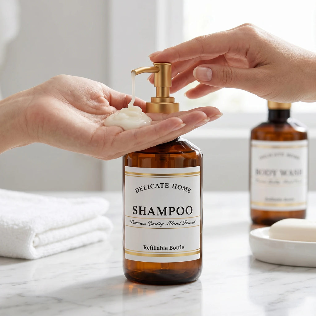 Shampoo Conditioner Dispenser Amber Plastic Pump Bottles for Bathroom Shower 500ml Refillable Bottles for Shampoo Body Wash Oasis Select