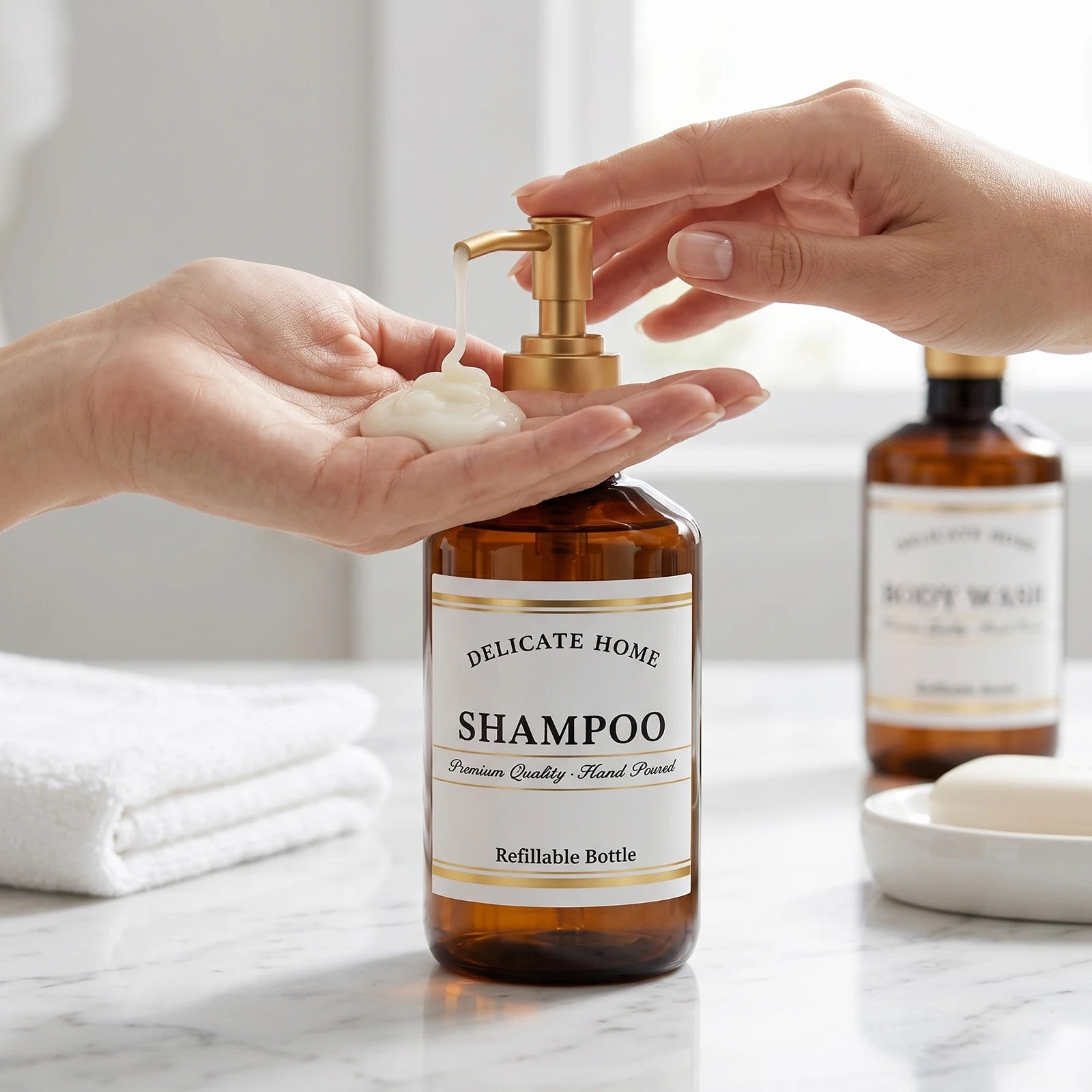 Shampoo Conditioner Dispenser Amber Plastic Pump Bottles for Bathroom Shower 500ml Refillable Bottles for Shampoo Body Wash Oasis Select