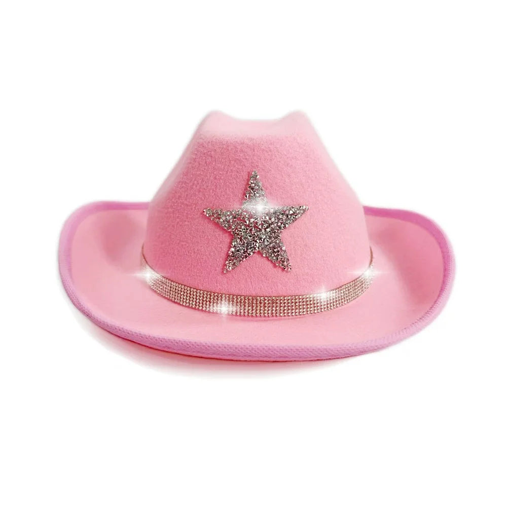 Pentagram Cowboy Hat Star Sequin Birthday Party Hats Cowgirl Hats Women Performance Hat For Adults Party Hats Cosplay Oasis Select Pink