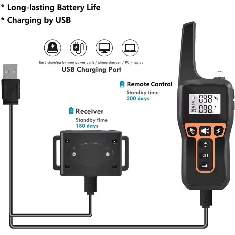 Pet Training Collar Dog Bark Control Stop Shock Collar Rechargeable Waterproof Electric Shock 1000m Remote Dog Training Tools Oasis Select
