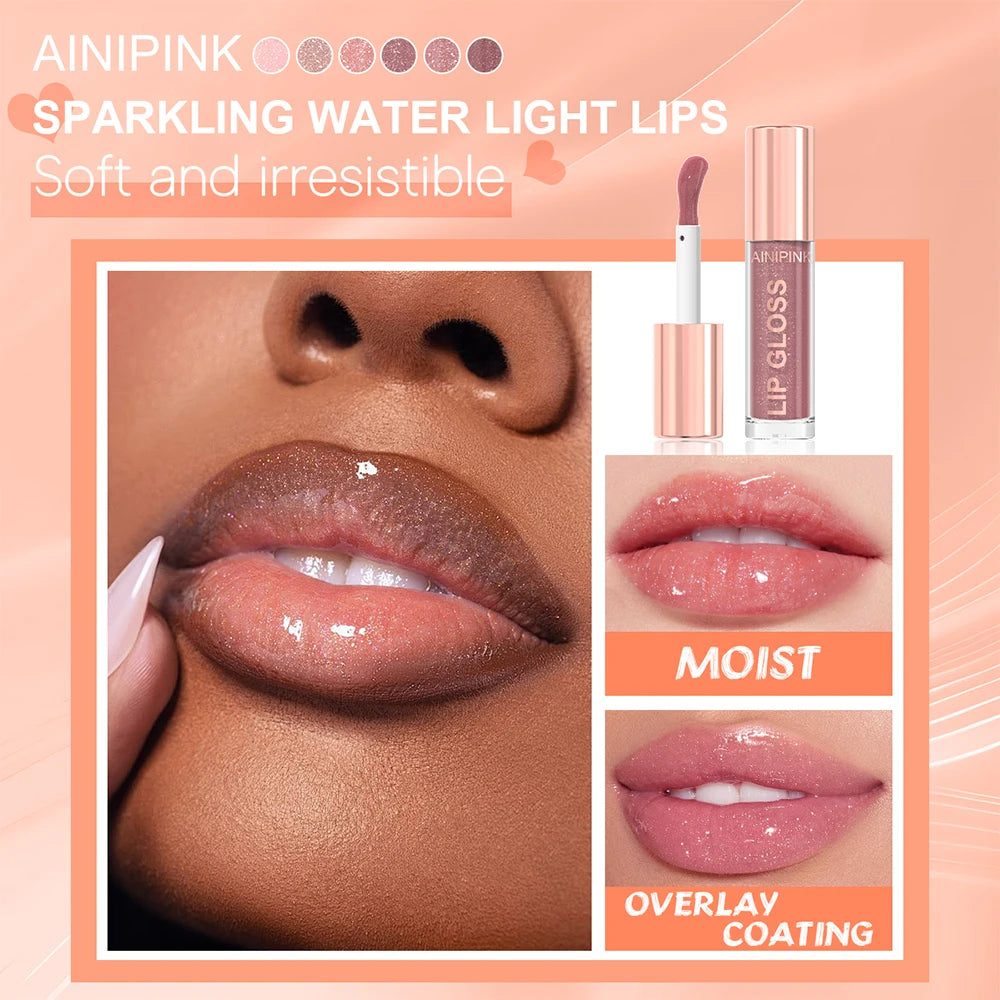 Lip Gloss High Shine Glitter Lipstick Non-sticky Mirror Makeup Waterproof Moisturizing Jelly Pink Nude Tones Y2K Christmas Gift Oasis Select
