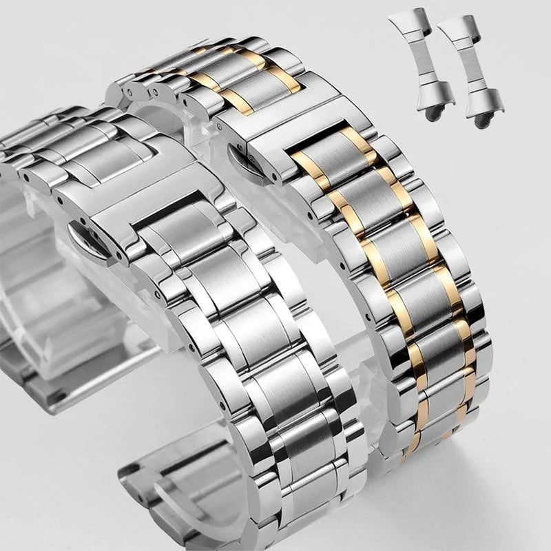 New Stainless Steel Five Bead Watch Strap 18mm 20mm 22mm Double Press Butterfly Buckle Straps Universal Watchband For Huawei GT4 Oasis Select