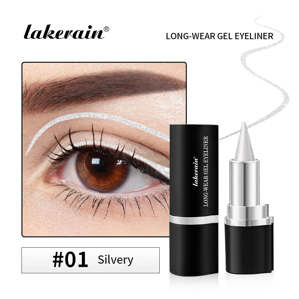 Lakerain Long-lasting Gel Eyeliner Soft Waterproof And Sweat-proof Matte Black Silver Brown Eye Liner Pen Makeup Cosmetic Oasis Select 1 Silvery
