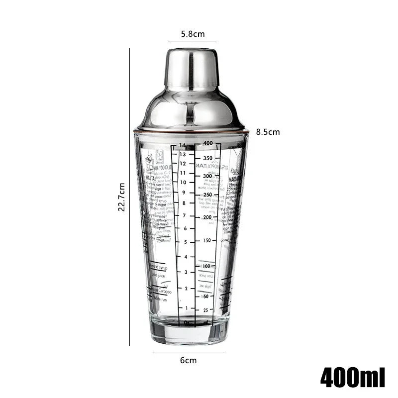 Glass Cocktail Shaker Martini Hand Shaker Cup with Scales 400/600ml Milk Tea Lemon Tea Wine Drink Shaker Mixer Bar Tool Oasis Select 400ml