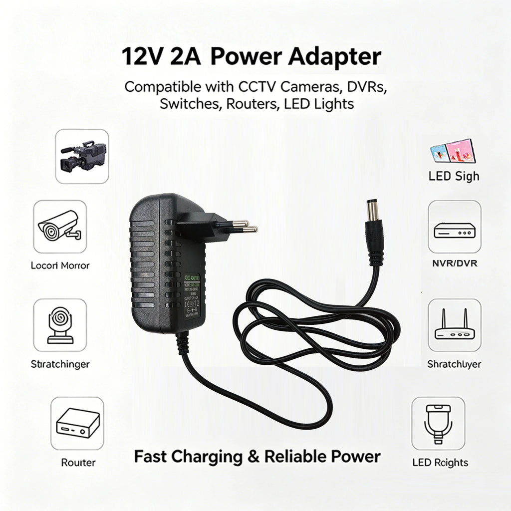 2pcs Power Adapter EU Plug AC 100-240V Input DC 12V 2A Output Supply Charger Universal Adapter for CCTV Camera DVR Router LED Oasis Select