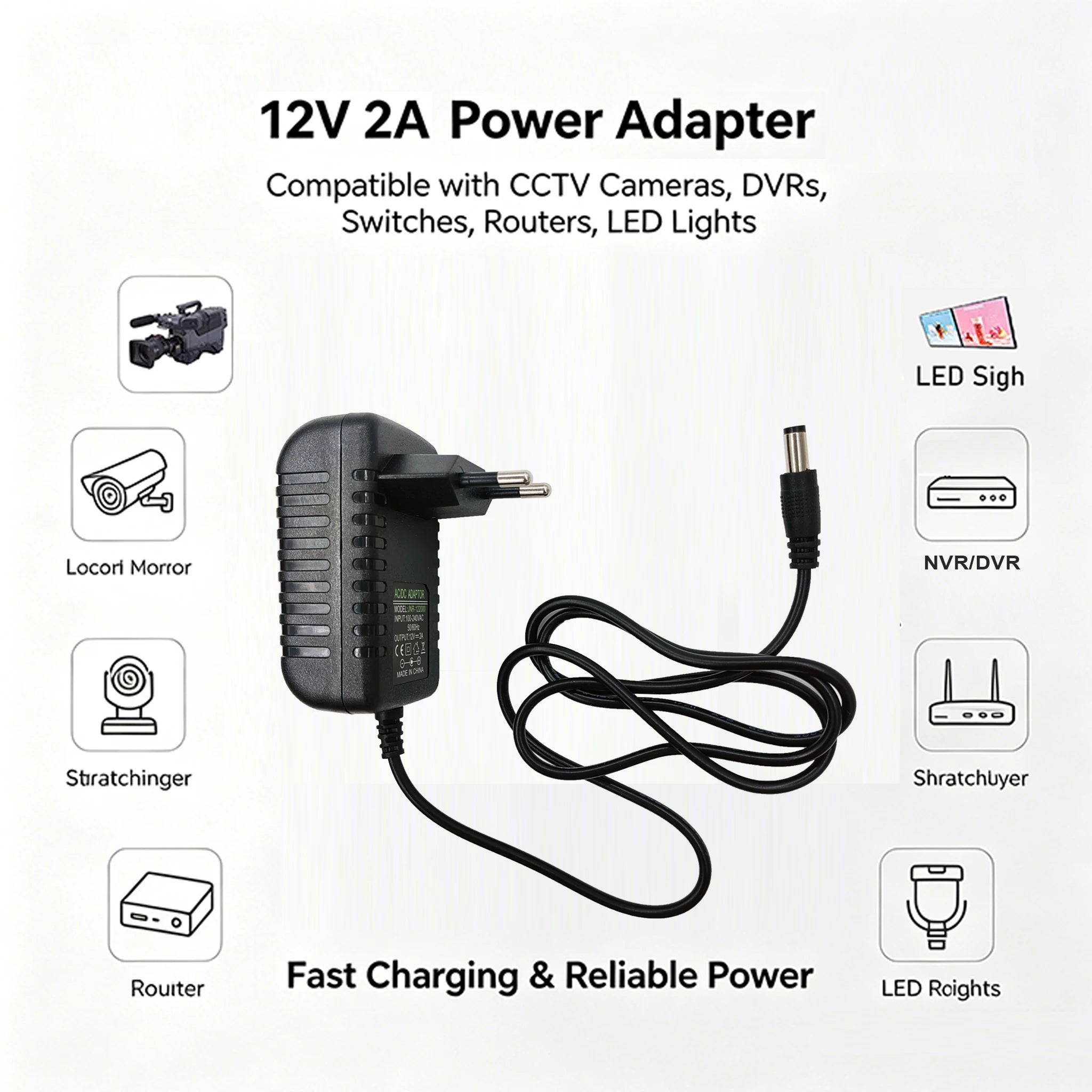 2pcs Power Adapter EU Plug AC 100-240V Input DC 12V 2A Output Supply Charger Universal Adapter for CCTV Camera DVR Router LED Oasis Select