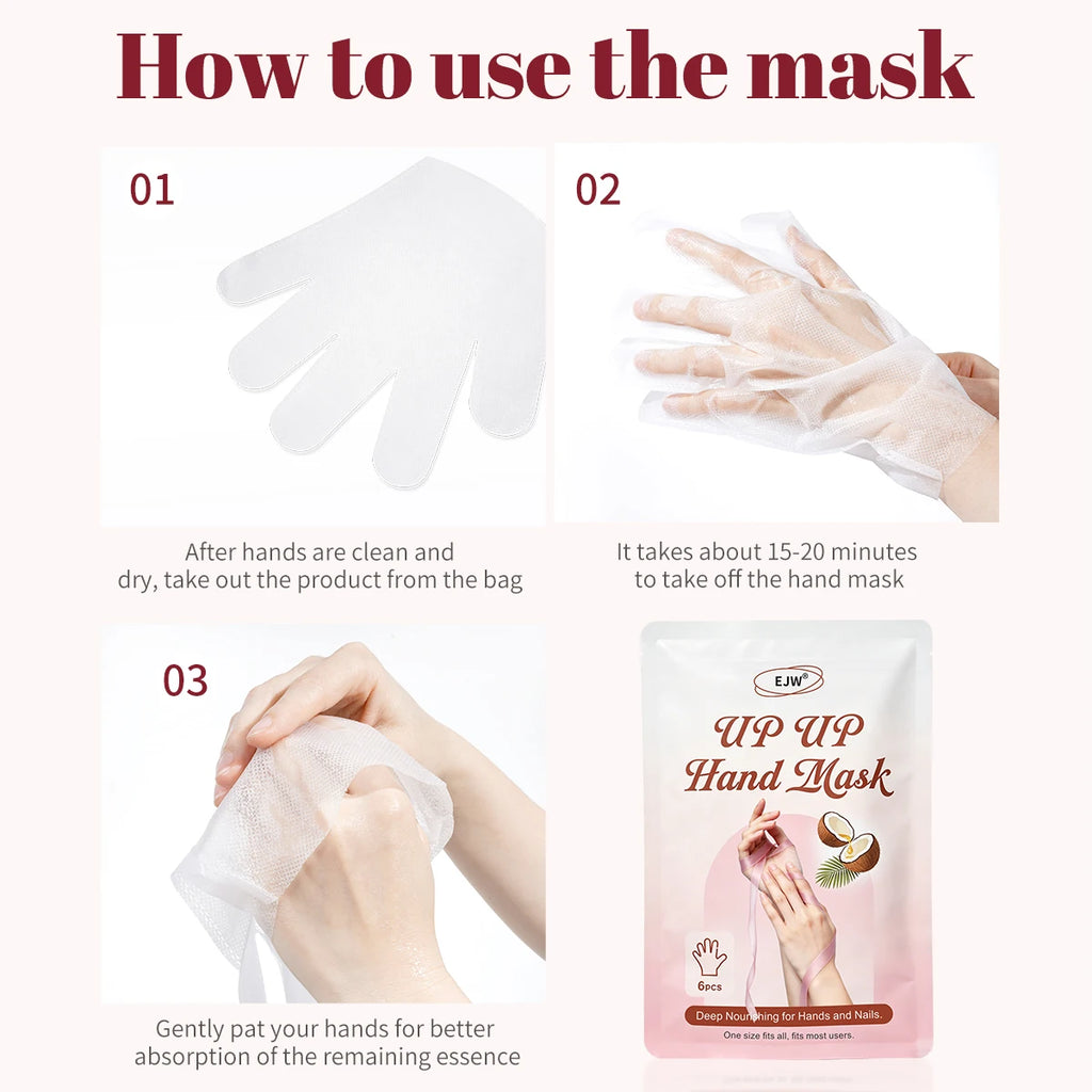 UP UP Hand Mask 6Pcs – Soften with Coconut Oil & Milk Extract, Deep Moisturizing Gloves for Dry, Rough Skin, Self Care Spa Kit Oasis Select