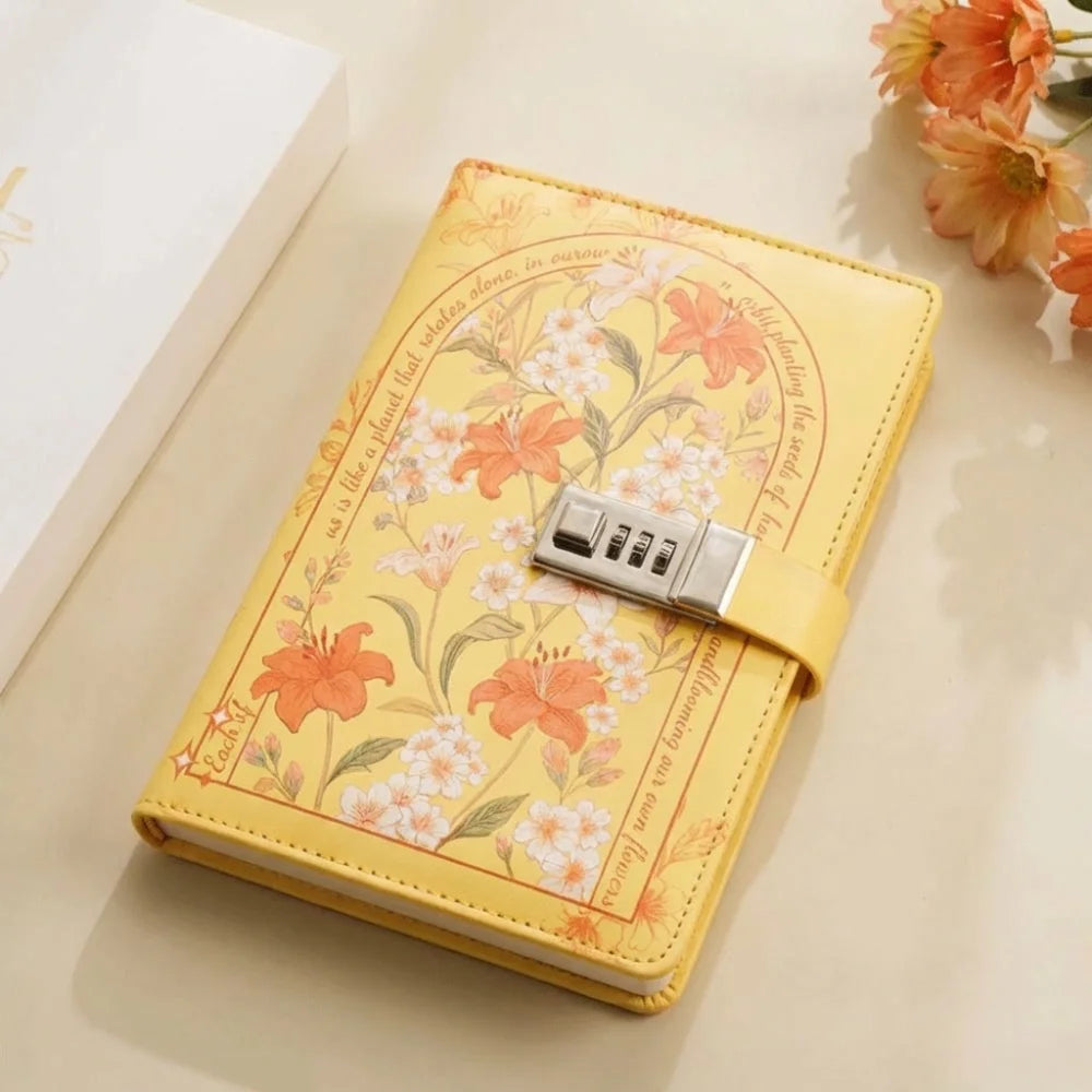 Secure Lock Design Password Lock Notebook Stylish Delicate Compact Size A5 Notebook Simple Elegant Appearance Oasis Select Yellow