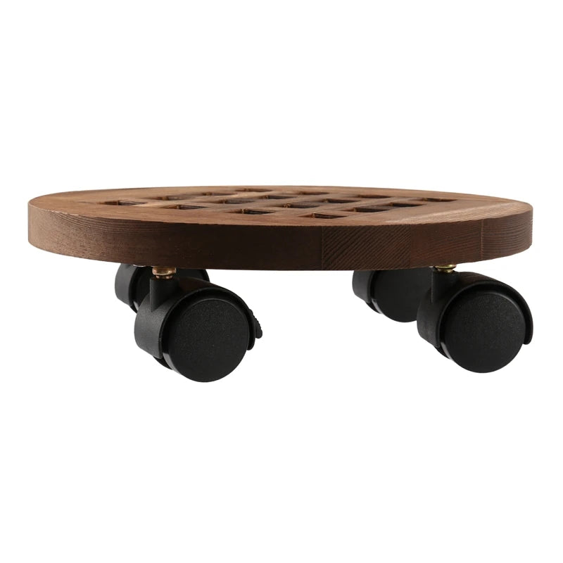 25Cm Wood Flower Pot Removable Tray Plant Holder Stand Base With Wheels Planter Flowers Pot Mover Trolley Plate Oasis Select Brown NONE