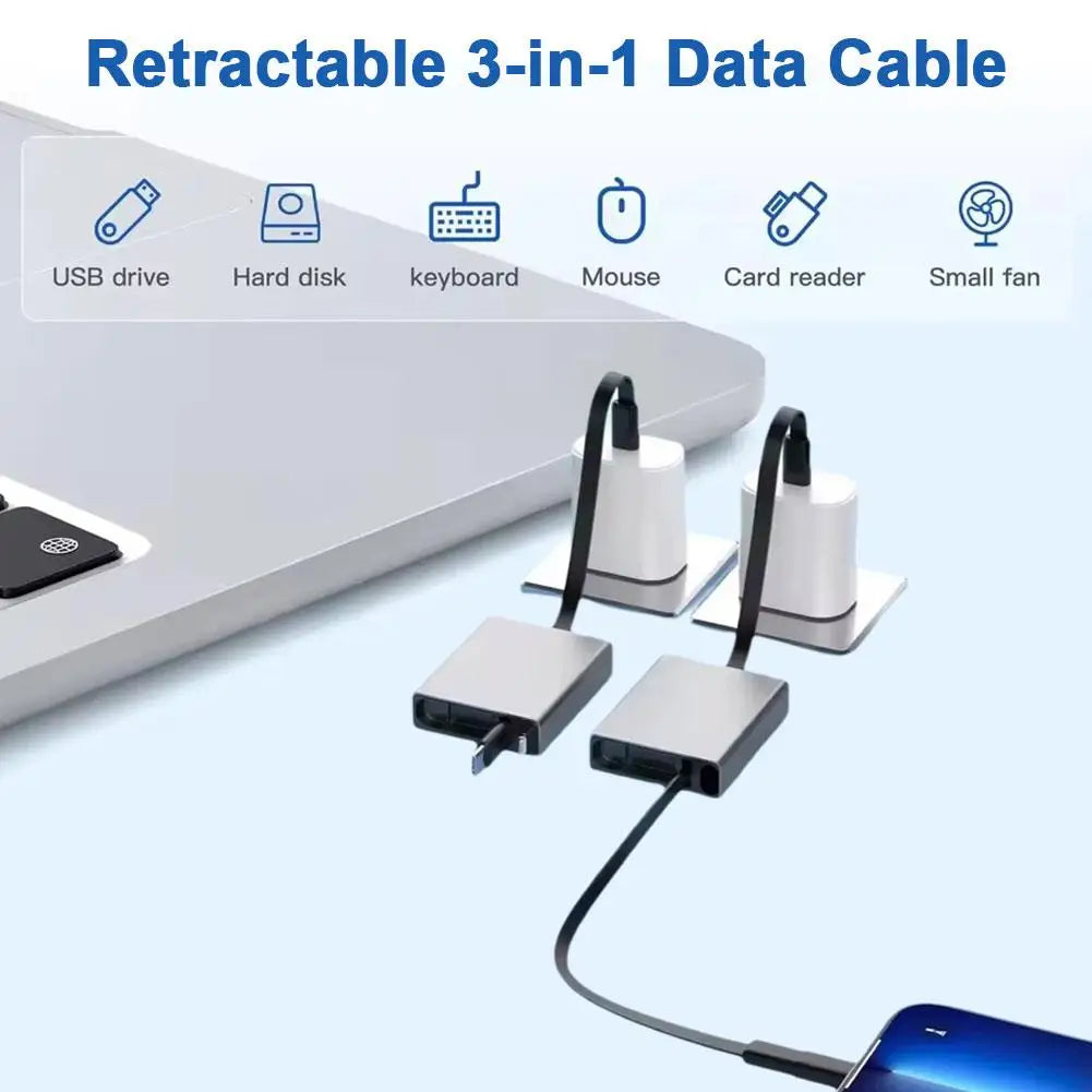 Retractable 3-in-1 USB Cable – USB-C, Lightning & Micro USB