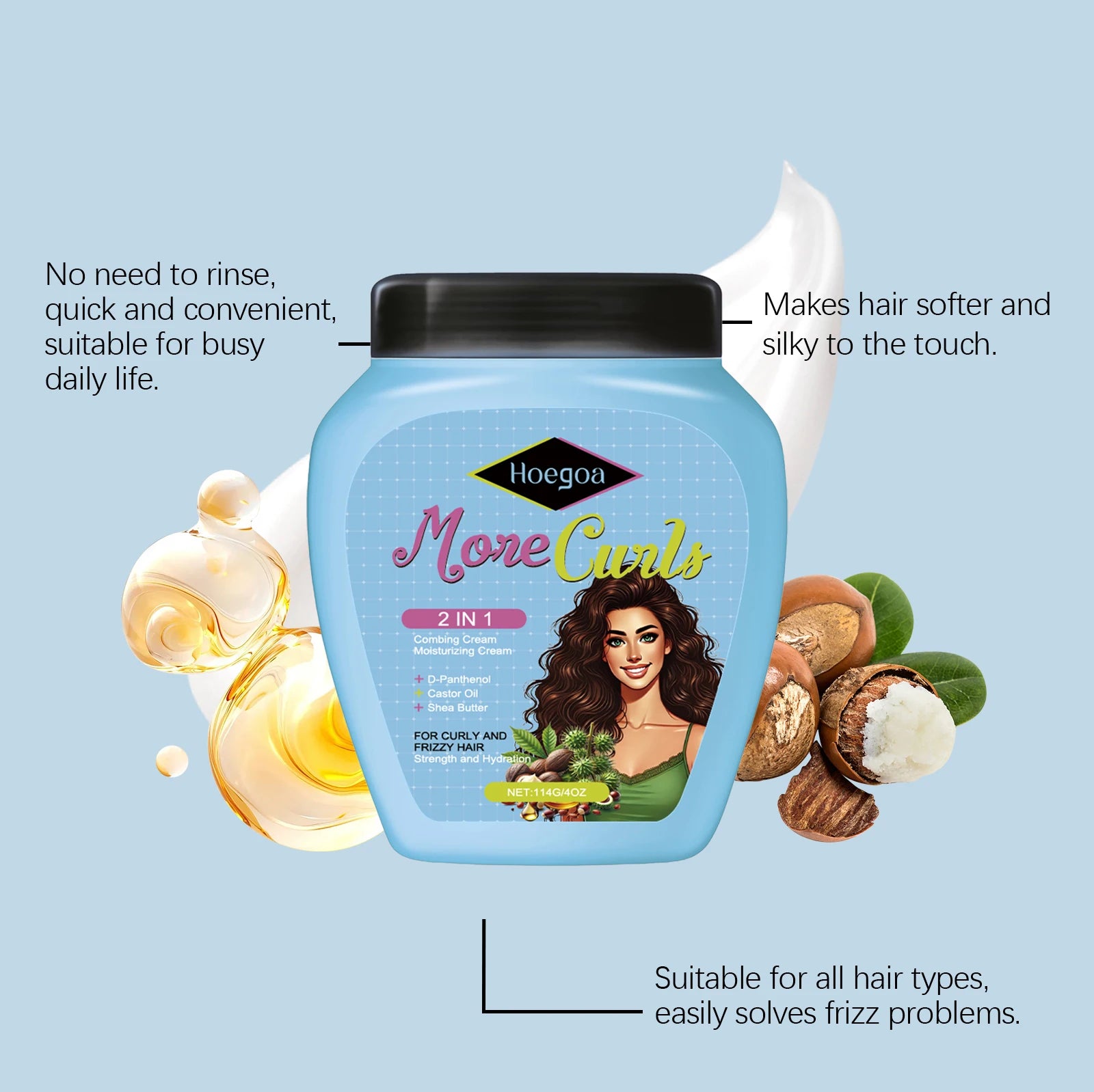 Wash-Free Leave In Conditioner For Curly And Frizzy Hair Hydrate Moisturize Smooth Restore Damaged Non-Sticky Deep Conditioning Oasis Select